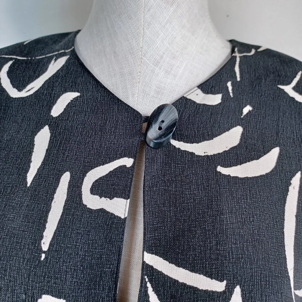 Doncaster Blazer Jacket Black Cream Abstract Print One Button‎ Lined Womens 16